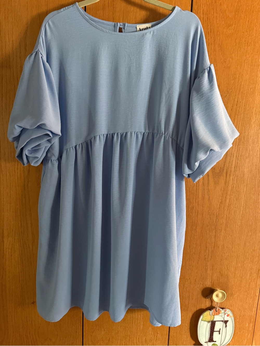 ARULA Sky Blue Puff-Sleeve Baby Doll Dress with pockets